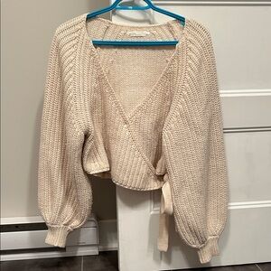 OAK + FORT Cream V-Neck Knit Sweater